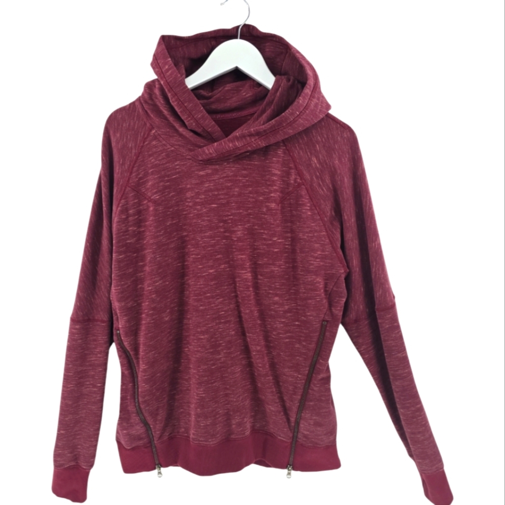 Lululemon Hooded Sweatshirt Size 10 in Space Dye Wine Thumbholes Side Zip